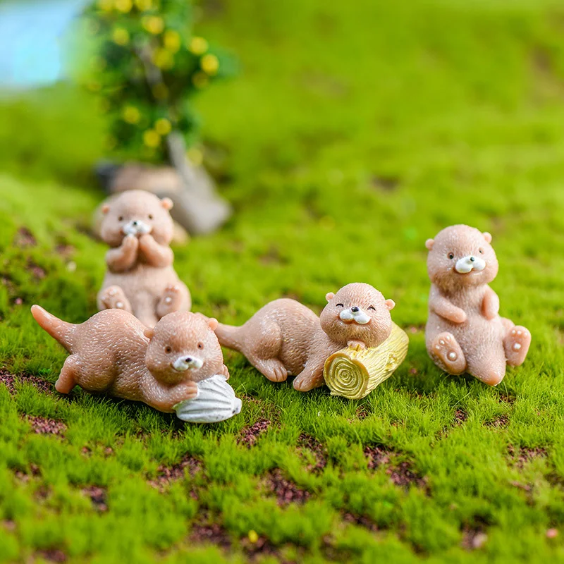 Set of 4 Otter Figurines for DIY Miniature Fairy Garden and Home Decor