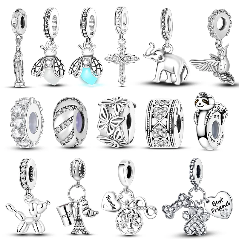 핫세일 925 스털링 실버 참 비즈 반딧불이 코끼리 강아지 펜던트 오리지널 팔찌 DIY 여성용 주얼리 선물