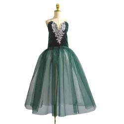 Green Ballet Skirt Costume For Children Girls Sling Dance Long Dress Dance Skirt Velvet Tops
