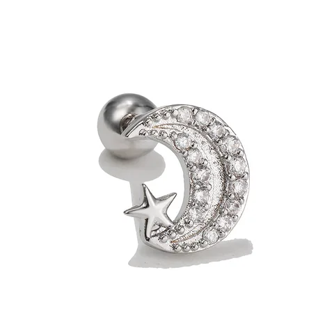Korean Fashion Stainless Steel Helix Cartilage Piercing Tragus Stud Zircon Moon Ear Piercing Earrings For Women Jewelry