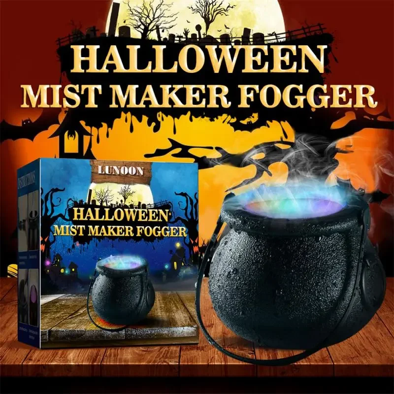 

Halloween Mist Witch Pot,Witch Cauldron Fog Maker Water Fountain Fog Colorful Changing Light Halloween Party Decoration 2023