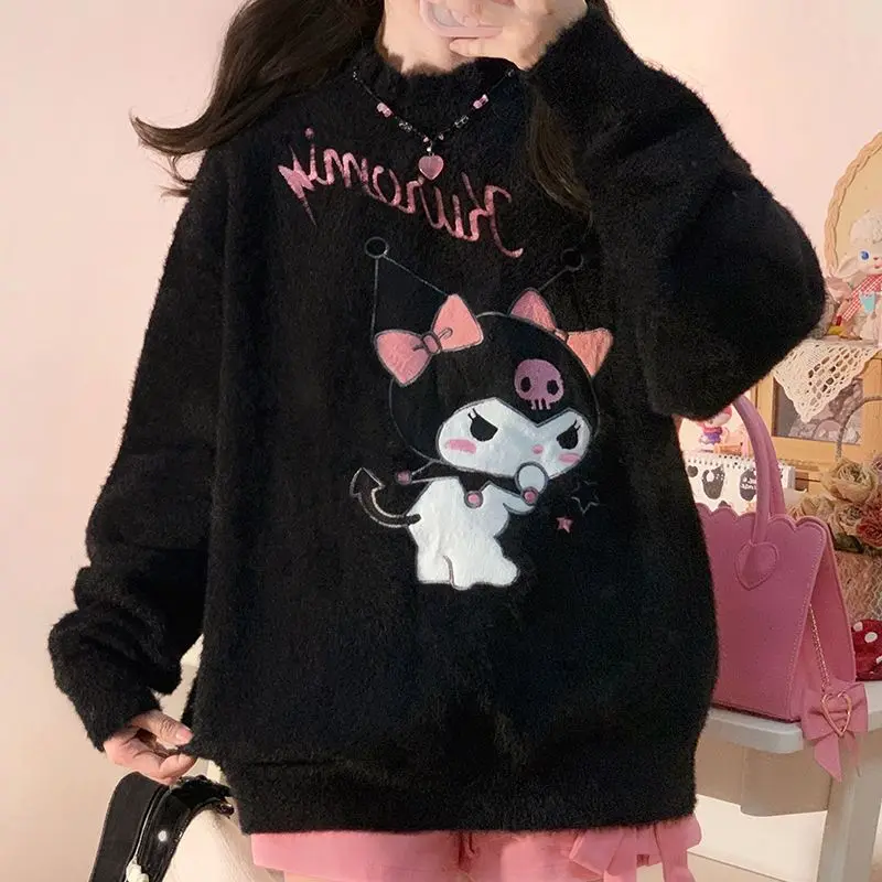 

Свободный свитер Kawaii Kuromi Lolita, аниме мультфильм девушки с вышивкой, Осень-зима, мягкое Свободное пальто для сестры, пуловер, вязаный Топ