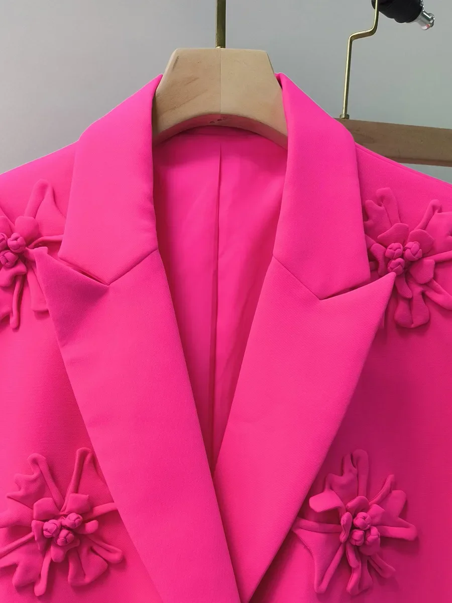 2023 aw Designer Schwerindustrie drei dimensionale Blumen anzug Damen Anzug Kragen Jacke Mitte der Taille leicht ausgestellte Hose
