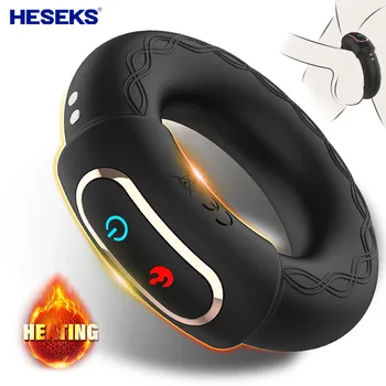 HESEKS Male Heating Cock Penis Vibrating Ring Cock rings Delay Ejaculation Massager Long Lasting Erection Sex Toys For Men HESEKS Male Heating Cock Penis Vibrating Ring Cock rings Delay Ejaculation Massager Long Lasting Erection Sex