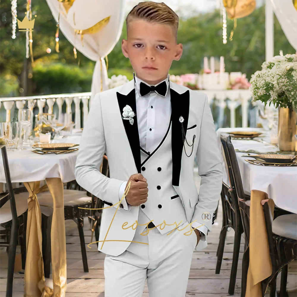 Boys Formal Suit Set 3-piece suit dress Children's Peaked Lapel Fashionable Tuxedo Suit (jacket + vest + trousers) Wedding Party Birthday