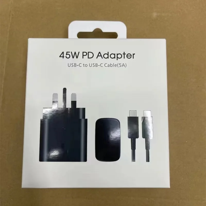 삼성 갤럭시 S22 S21 S20 용 초고속 충전기 전원 어댑터, USB C PD 벽 전원 어댑터, 박스 포함, 25W, 45W, EU, 영국, 미국, 10 개