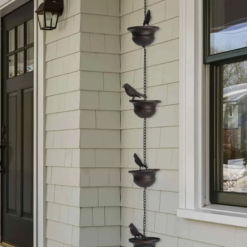 Creative Birds On Cups Metal Rain Chain Rain Catcher for Gutter Roof Decoration Stainless Steel Chains