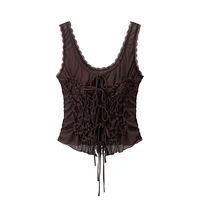 DUOPERI Women Y2K Fashion Solid Pleated Lace Up Slim Fitting Camisole Straps V-Neck Female Chic Lady Casual Tank Tops - Image 6