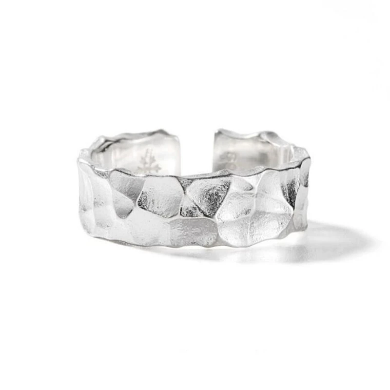 WYEAIIR 925 Sterling Silver Retro Stone Texture Male Resizable Opening Ring For Women Luxury Jewelry 6