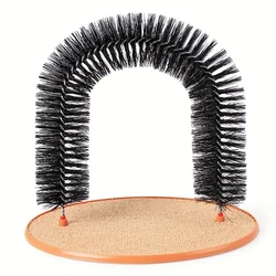 Cat Self - Grooming Arch with Massage Brush and Scratching Pad - Interactive Feline Pampering Toy (Black)