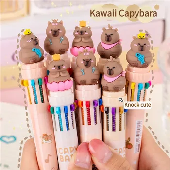 Kawaii Capybara Multicolor Pen 0.5mm Colorful Ink Pen Cartoon Creative Gel Capybara Pen Ten-Color Brown Colorful 10-Color 1