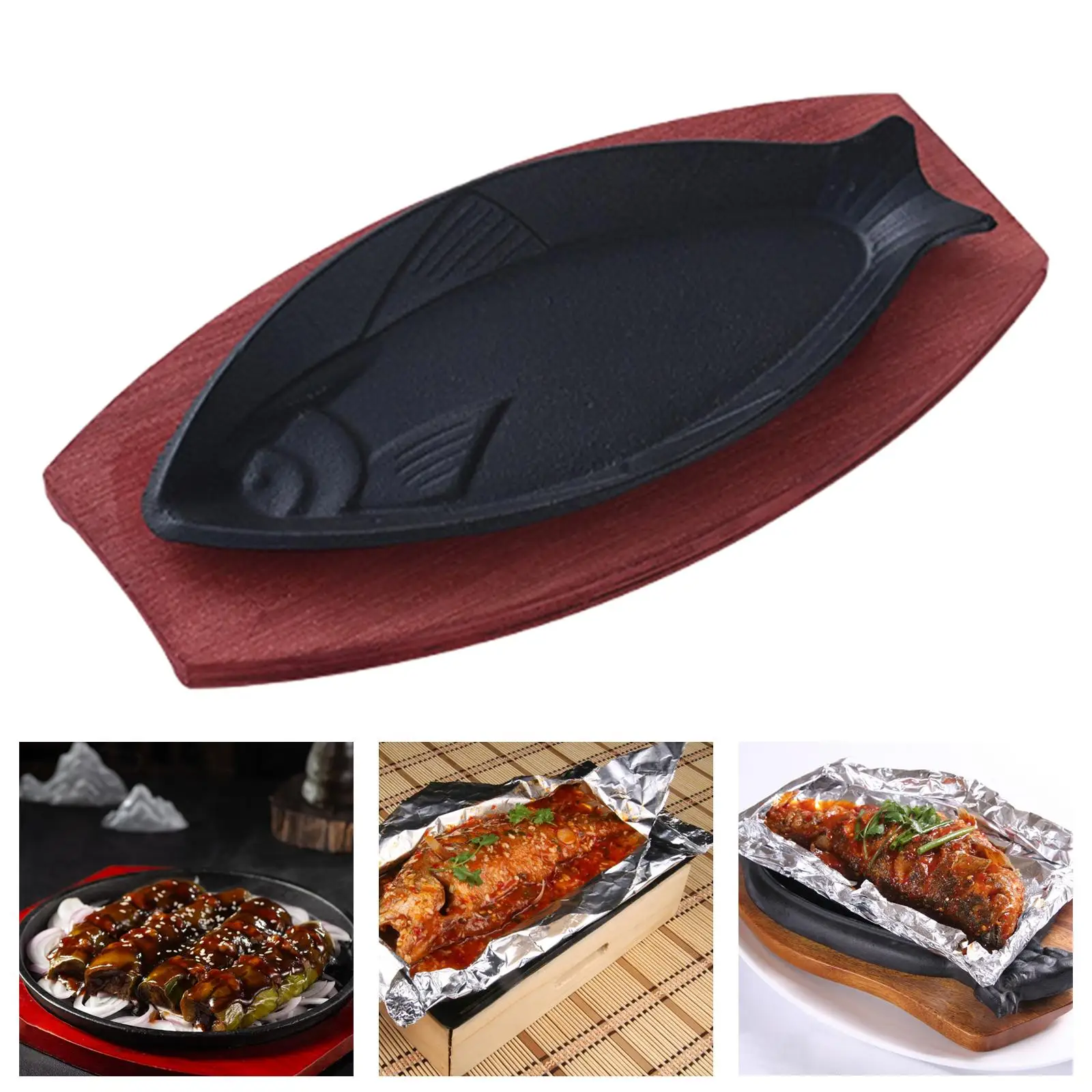 Griddle Steak Fry Plate Steak Serving Plate Fish Shaped Fryer Cast Iron Nonstick Skillet Hot Plate BBQ Grilling Pan for Home