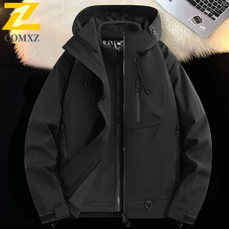 ​Men's Graphene 3-in-1 Softshell Jacket Mountain Style Outdoor Windproof Waterproof Fleece Lined Detachable Hooded Hiking Coat