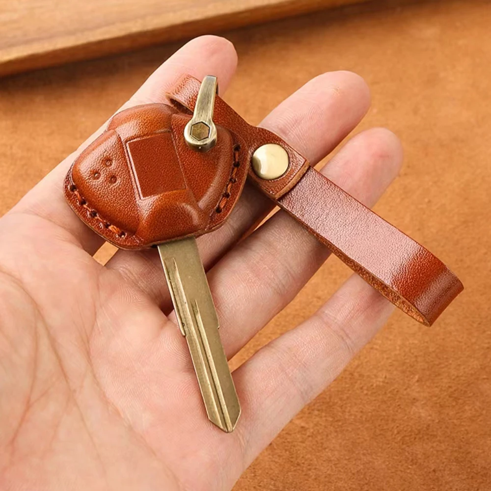 Premium Leather Motorcycle Key Cover with Fashion Keychain Keyring