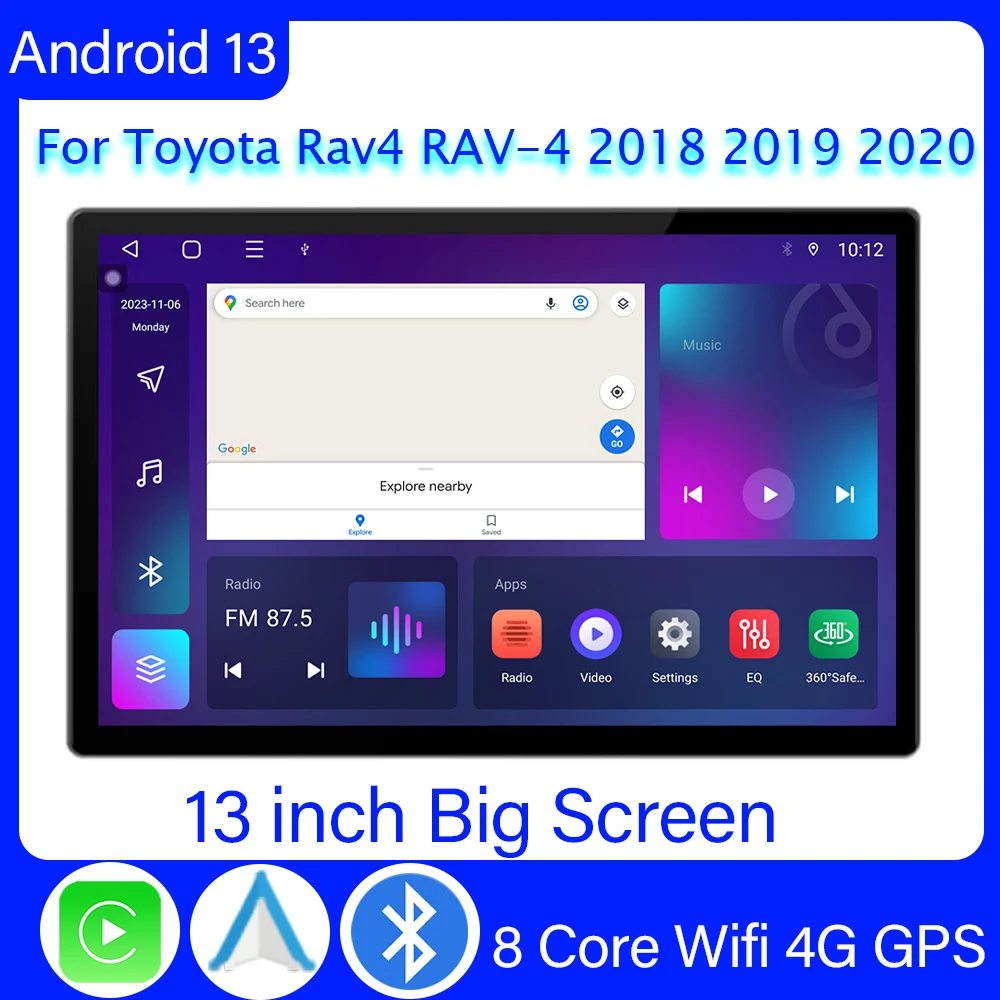 

13inch Android 13 Car Radio For Toyota Rav4 RAV-4 2018 2019 2020 Multimedia Player GPS Navigation BT Wireless Carplay All In One