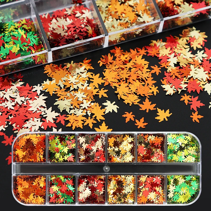 

12 Grids Maple Leaves Glitter Sequins Mix Size Epoxy Resin Filling Shiny Fallen Leaf Flakes Autumn Resin Accessories Decorations