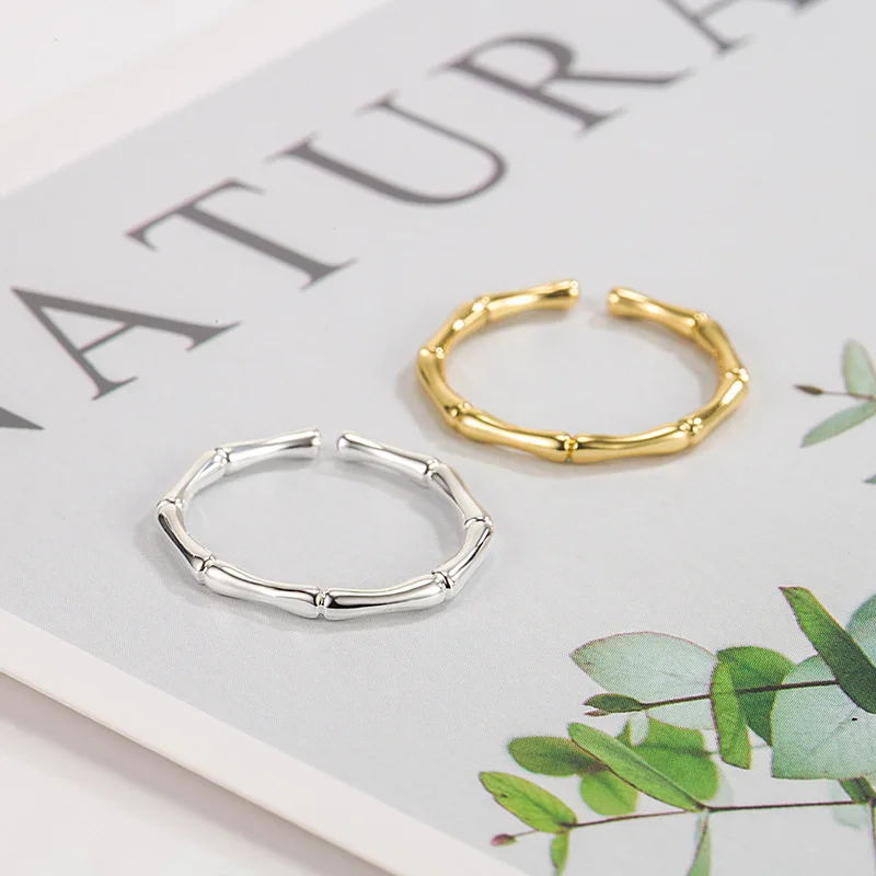 Simple Personality Bamboo Joint Couple Rings for Women Men New Fashion Stainless Steel Opening Bangle Bride Jewelry Colorfast