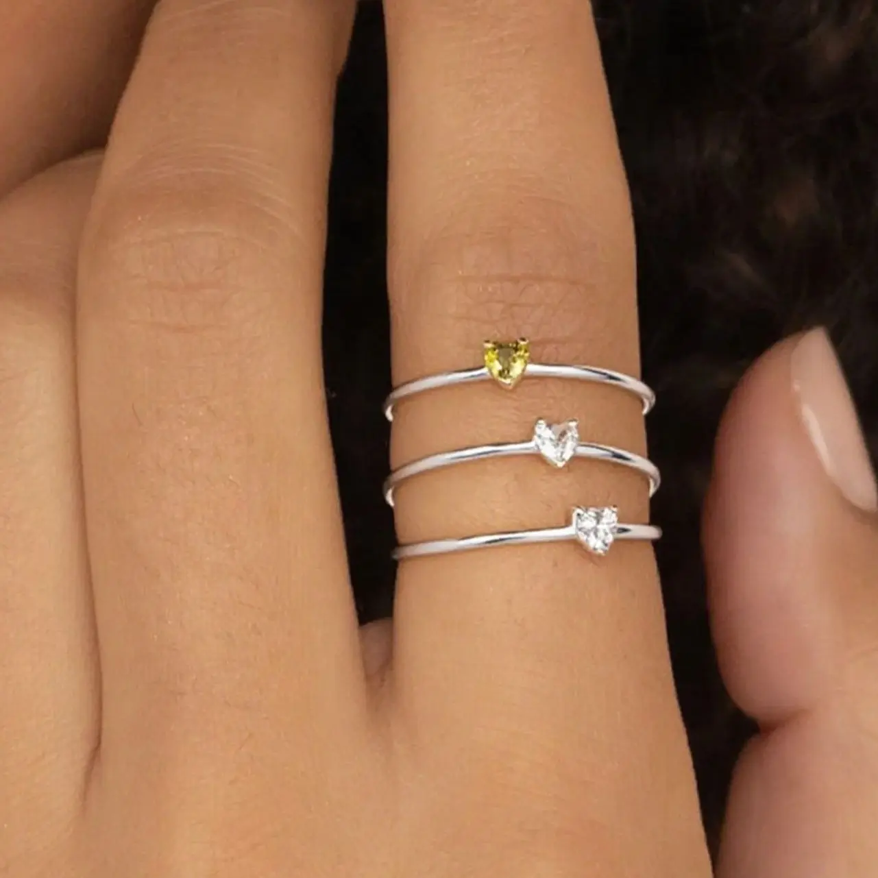 Zircon Heart Birthstone Rings Stainless Steel Gold Color 12-color
