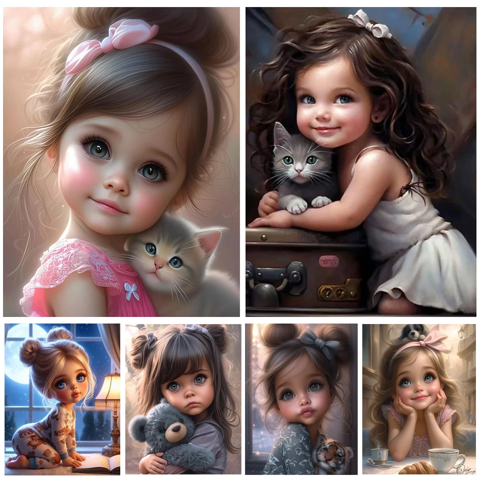 5D New Collection Diamond Embroidery Cute Girl Mosaic Art Kits Diamond Painting Scenery Cross Stitch Home Decoration Gift