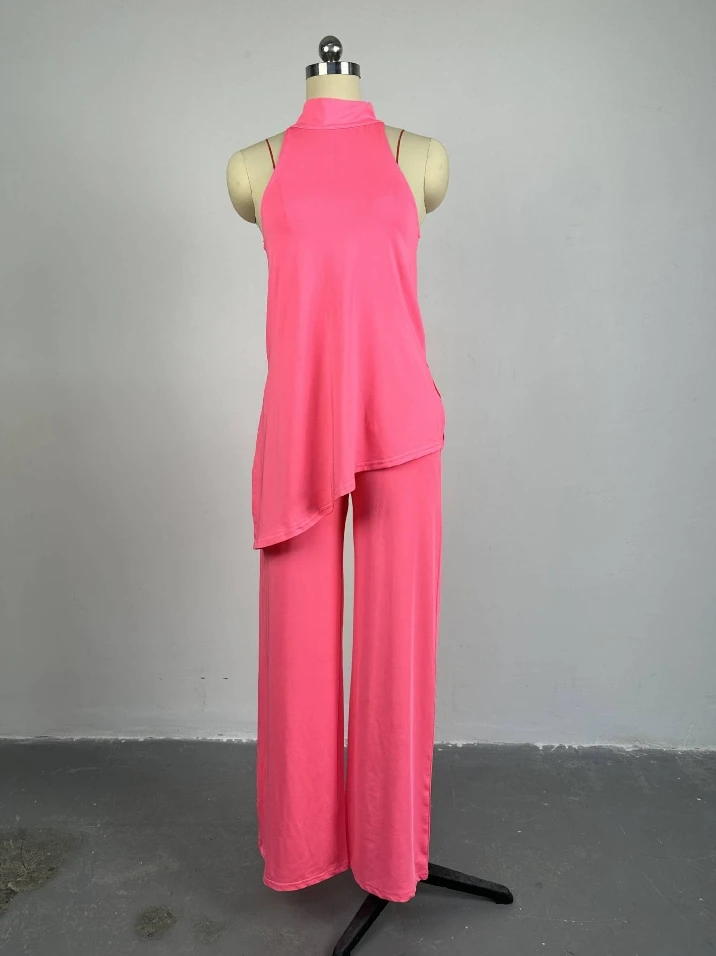 Women's Fresh Style Set 2024 summer Latest Solid Color Off The Shoulder Sleeveless Camisole Vest Wide Leg Long Pants Casual Set