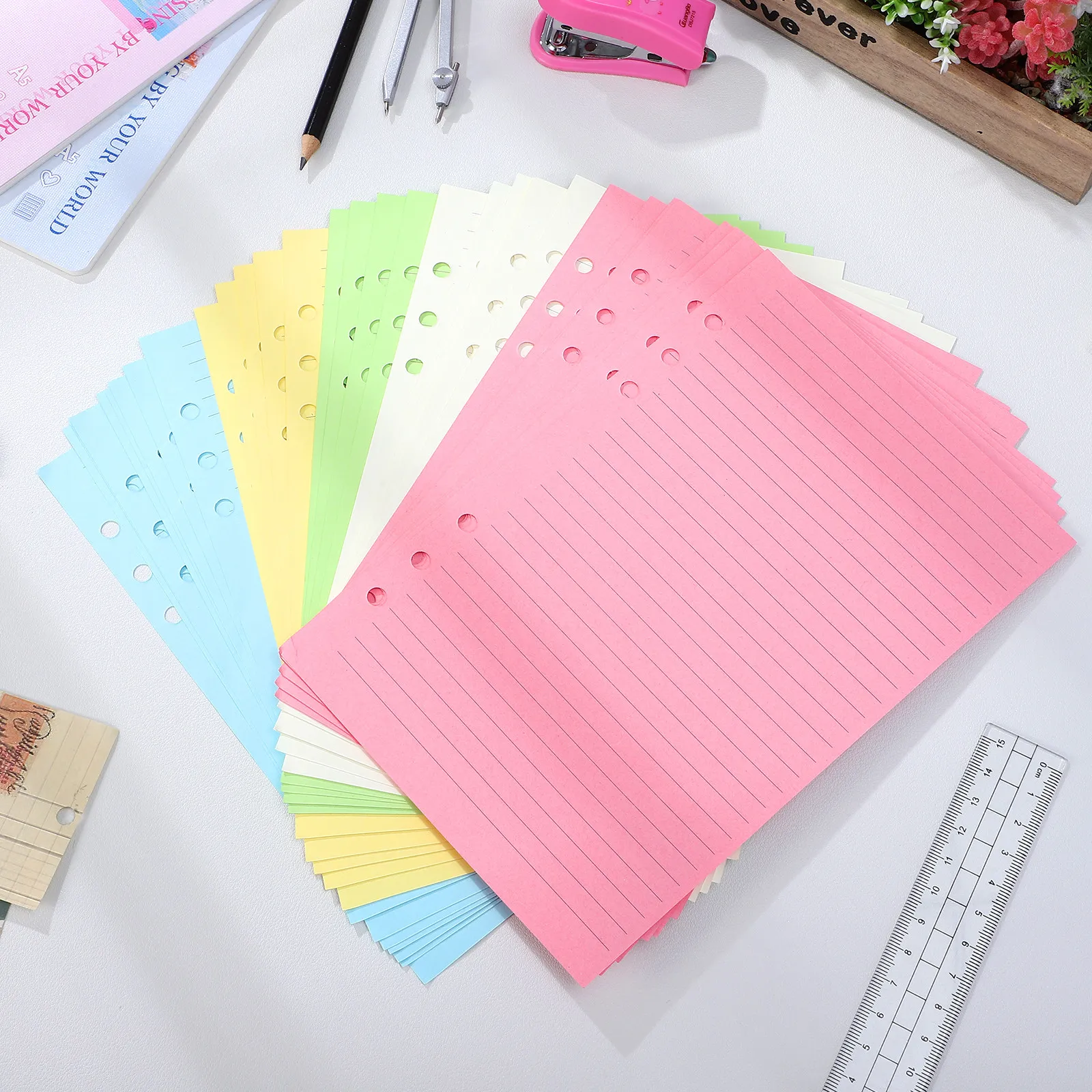 50Pcs A5 리필 용지 6홀 루즈 리프 필러 용지 스무스 두꺼운 라인 플래너 노트북 인서트 학습, 업무, 정리용