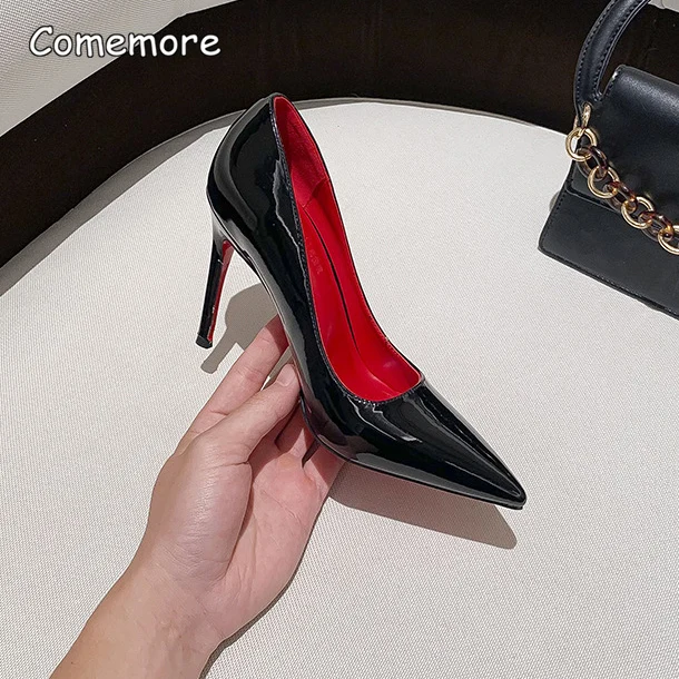 Red Bottom Pointed High Heel Shoes for Women Classic Pumps Black Toe Thin Heel 12 cm Sexy Wedding