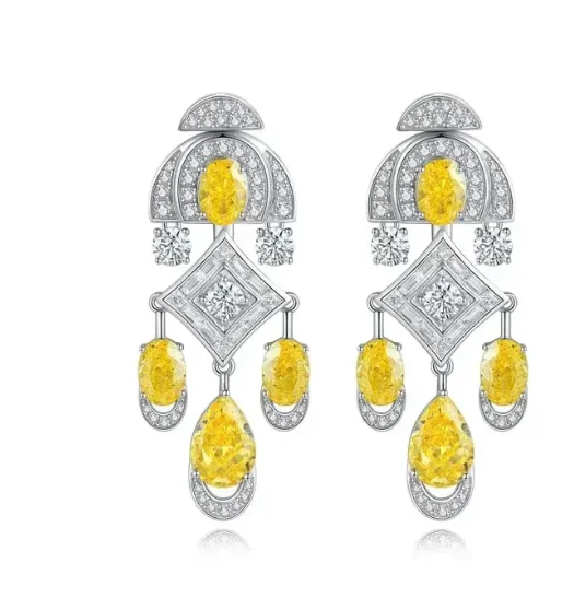 S0a013fb309fb4a20a3c5e259625e5e49d Ruihe New Classic Style 18k Gold Gems Simulated Diamond Zirconia Yellow Pear Shape Earrings Women Jewelry Ladies Party Gift