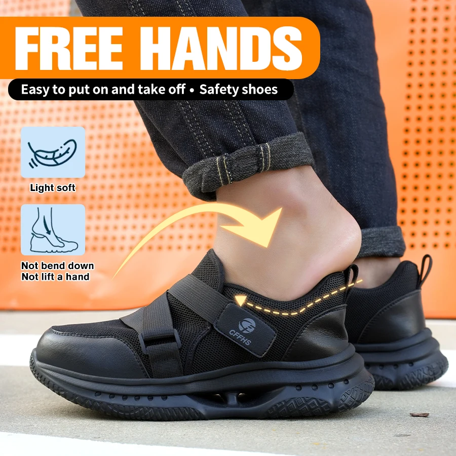 Safety Shoes Velcro-Fastened Men's Breathable Casual Work Safety Shoes with Impact and Puncture Resistance