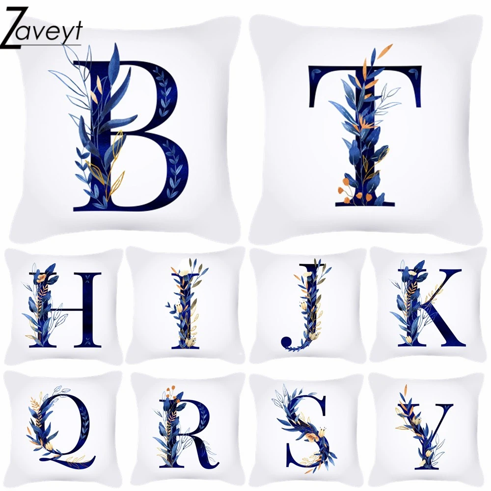 

Initials 26 Letter First Name Pillow Case Print Flower Branch Alphabet Cushion Cover 45x45cm Home Sofa Decora Throw Pillowcases