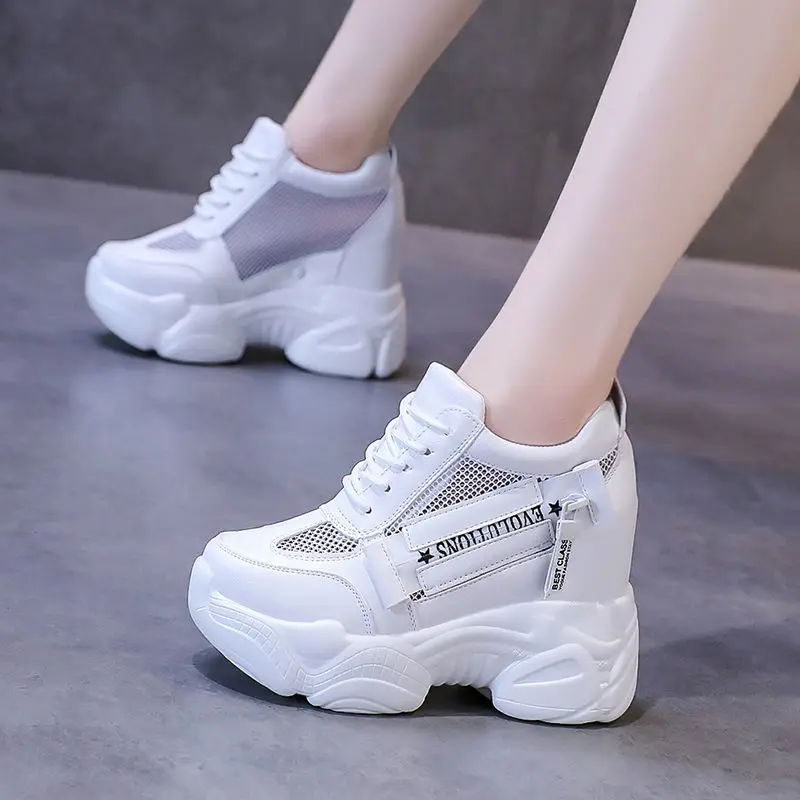 

2023 New Spring and Summer Increase Women's Shoes Breathable Net Shoes Season All Match Thick Sole Sports Daddy Shoes Female