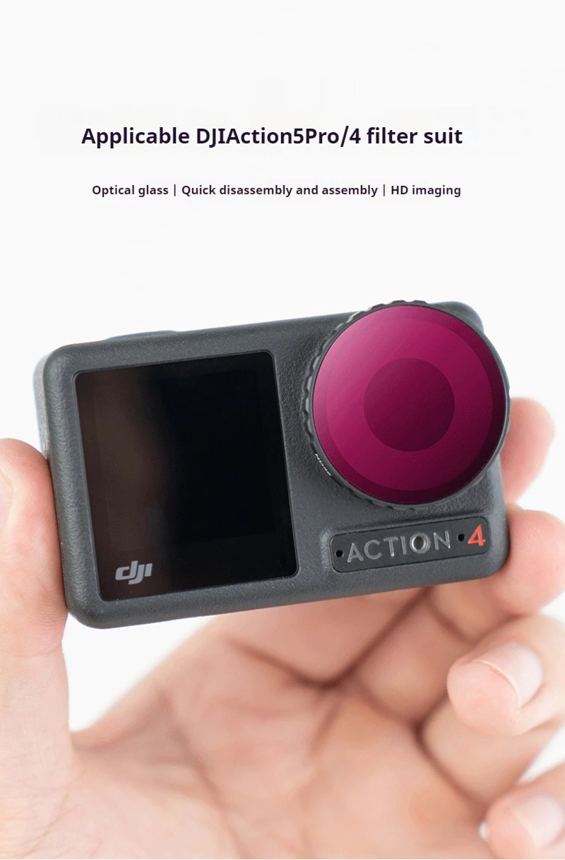 Deux filtres ND32PL et ND64PL pour GoPro Hero, vissés l'un sur l'autre, montrant la réduction de lumière.