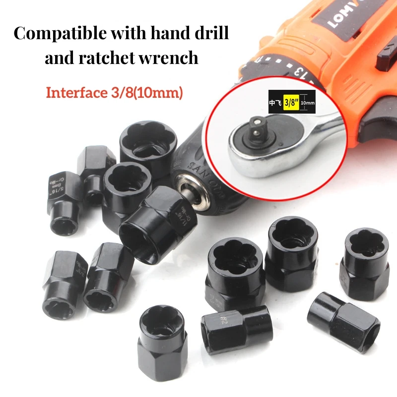 13 Piece Nut Extractor Socket Impact Bolt Nut Damaged Screw Remover Tool Set Socket Wrench Kit 6.35 -19m Box