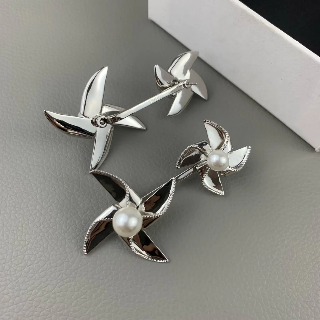 2022 Hot Trend Brand Rotating Windmill Pearl Earrings Beauty Ear Studs Everyday Wear Versatile Jewelry Atmosphere Banquet