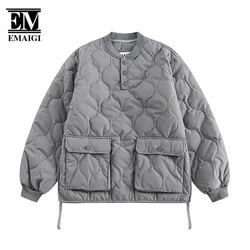 Winter Quilted Stand Collar Jacket Men Japanese Korean Streetwear Fashion Loose Causal Pullover Cotton Cargo Jacket Coat Women