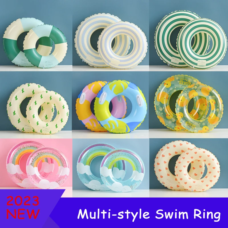 Inflatable swimming ring thickened summer striped pool float adult ...