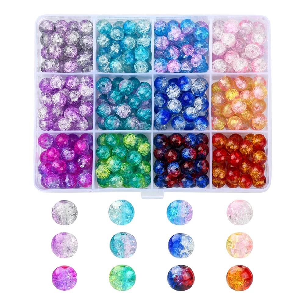 

360Pcs 12Colors Spray Painted Crackle Glass Beads Strands Round Two Tone Mixed Color 8mm Hole: 1.3~1.6mm about 30pcs/color