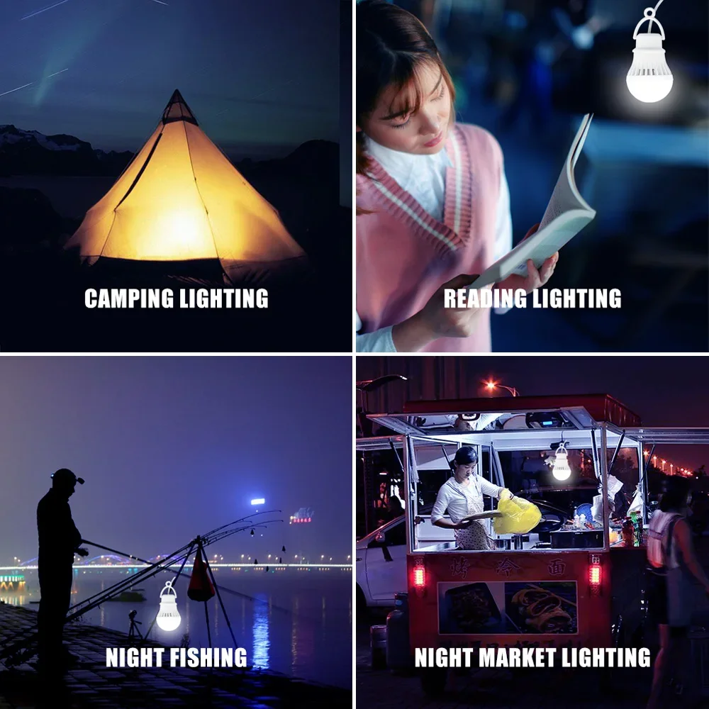 3W USB Powered LED Lamp Bulb 300lm 6500K Portable Lanterns Night Light For Outdoor Hiking Camping Fishing Tent Travel Lighting