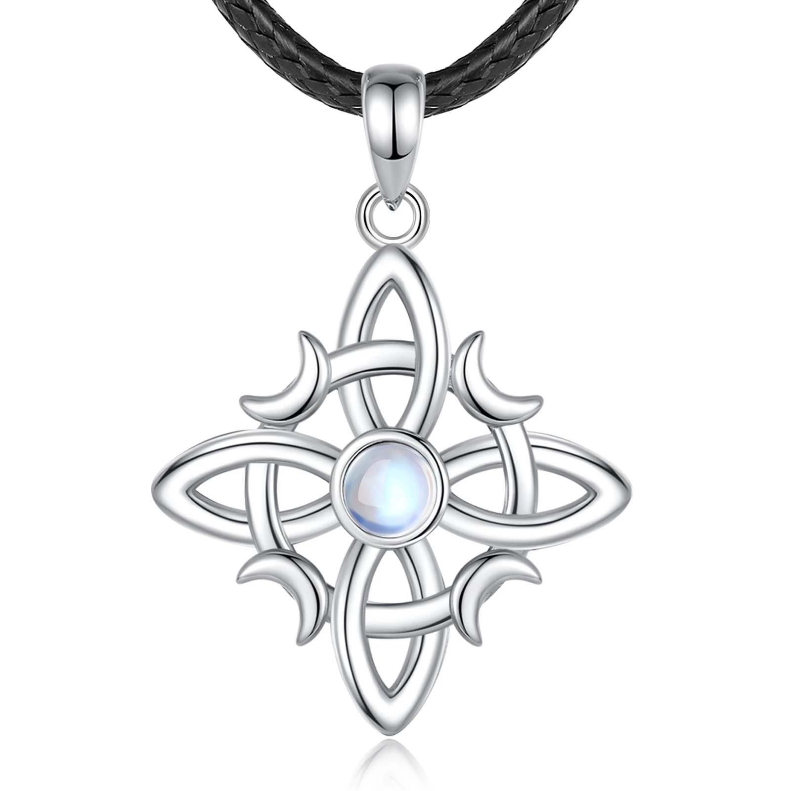 Design Spoo | Nodo della strega celtico in madreperla con collana in pietra di luna | Ciondolo a catena in argento 925