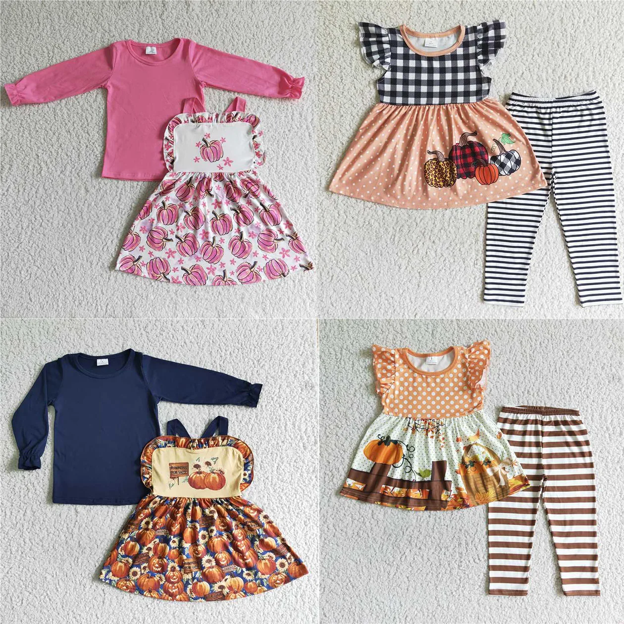 

Wholesale Kids Pink Clothes Dress For Baby Girl Toddler Pumpkin Bell Bottom Streak Pants Outfits Fashion Boutique 2 Pc Sets