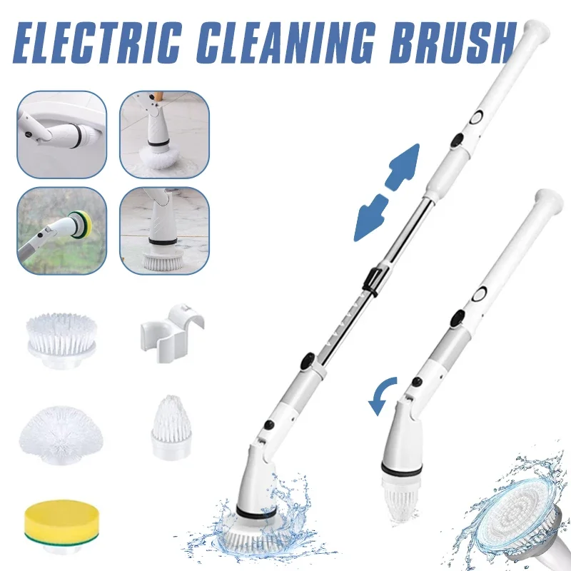 

4000mAH Electric Spin Scrubber Cordless Clean Brush With Adjustable Arm and 4 Replacement Head for Bathroom Bathtub Tile Floor