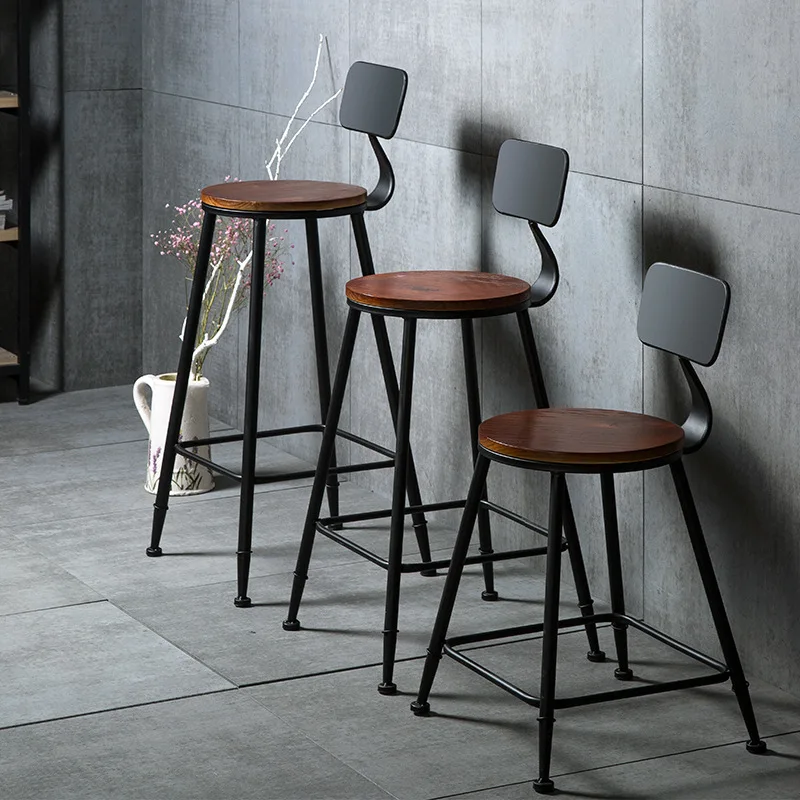 bar chair solid wood high stool bar chair home backrest high stool simple iron front desk table