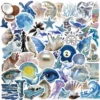 50pcs Ins Wind Blue and Silver Ocean Stickers  Aesthetic Cartoon Stickers For Laptops Luggage Skateboards Scrapbooks Guitars 1