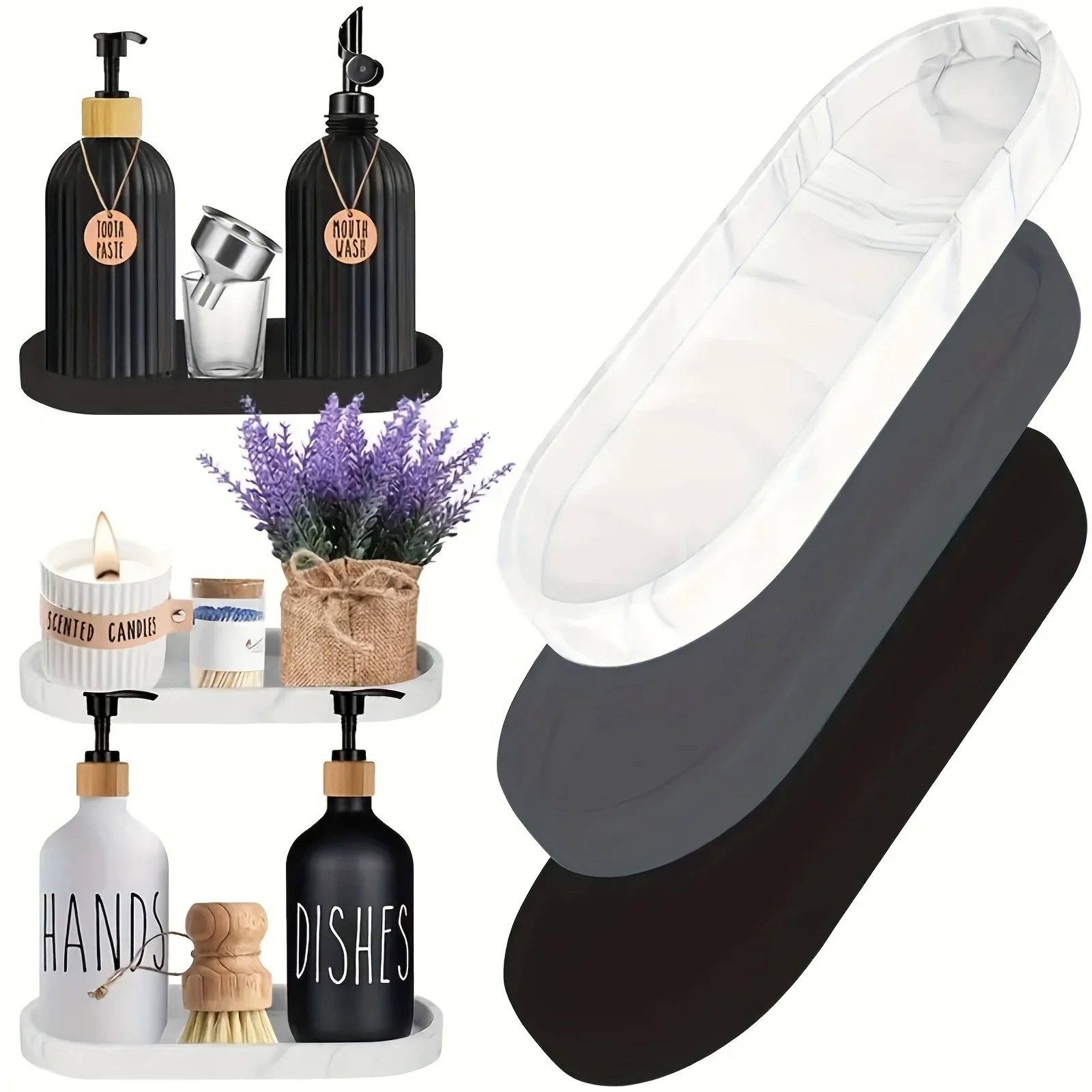 Silicone Soap Tray 1PC Oval Silicone Bathroom Counter Tray 9.84 Inch (Approx. 25cm) Flexible Kitchen Soap Tray