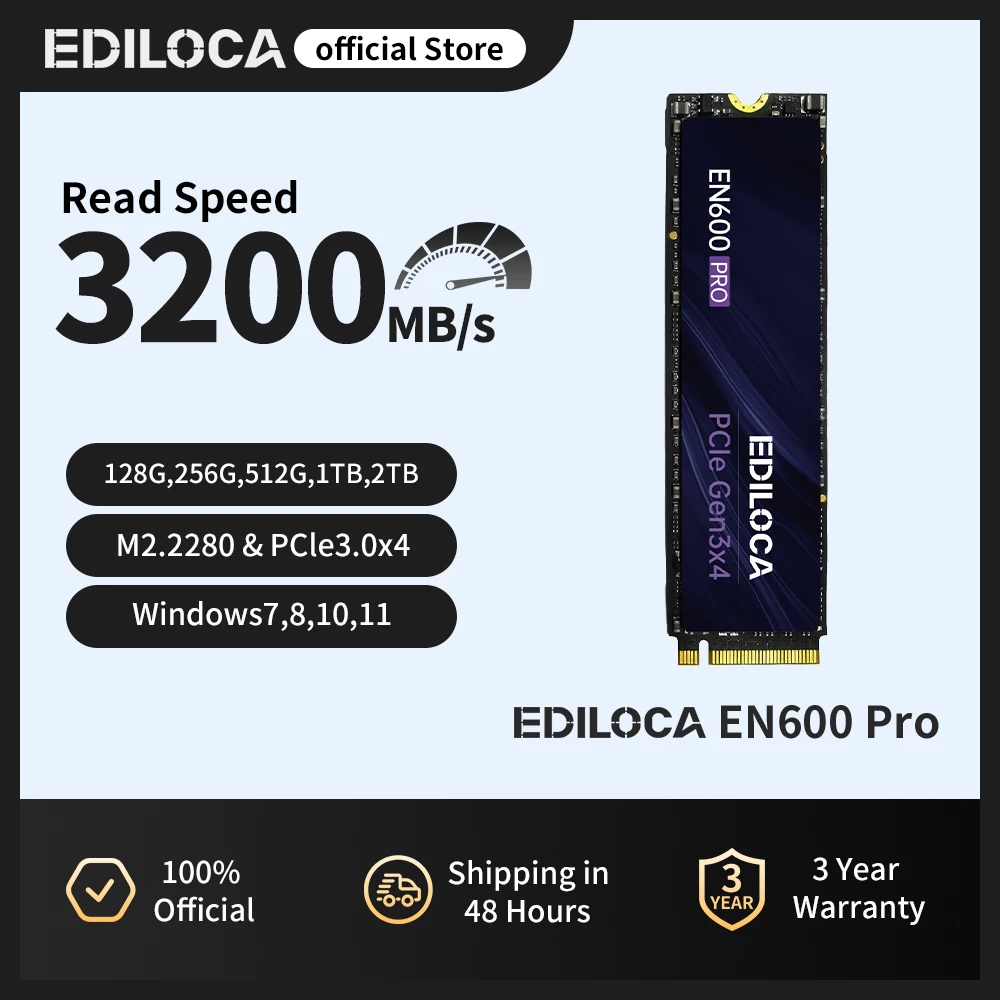 Ediloca EN600 PRO SSD PCIe3.0x4 NVMe M.2 2280 3200MB/s Unidad de Estado Sólido Interna para PC de Escritorio y Portátil 1