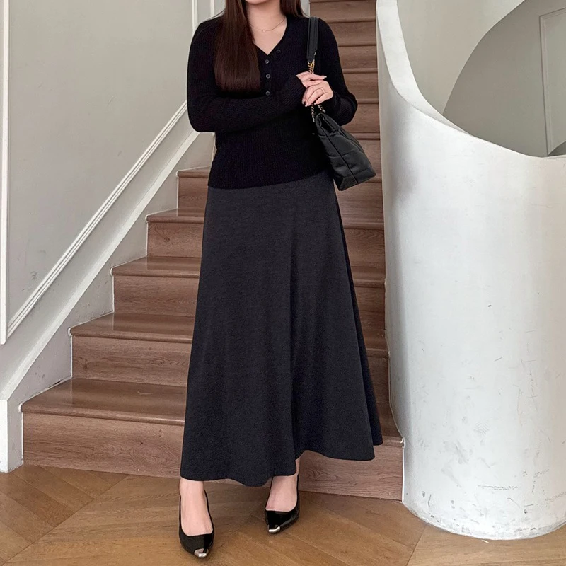 XXXXL Fashion Plus Size Women's Skirt Premium Drape Effect A-line Knitted Simple High Waisted Bottoms For Autumn And Winter 9407