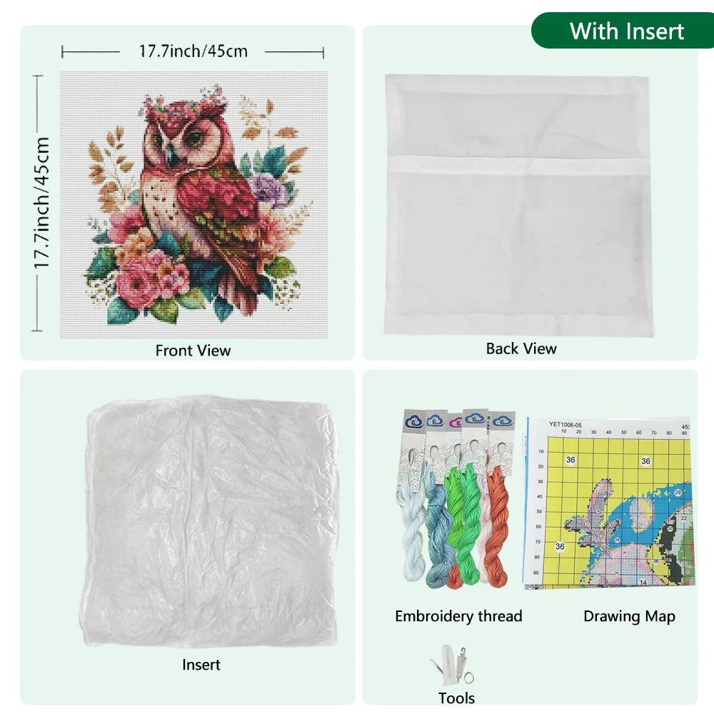 Embroidery kit owl DIY embroidery 11CT cross stitch pillow kit flower needlework set living room sofa decor