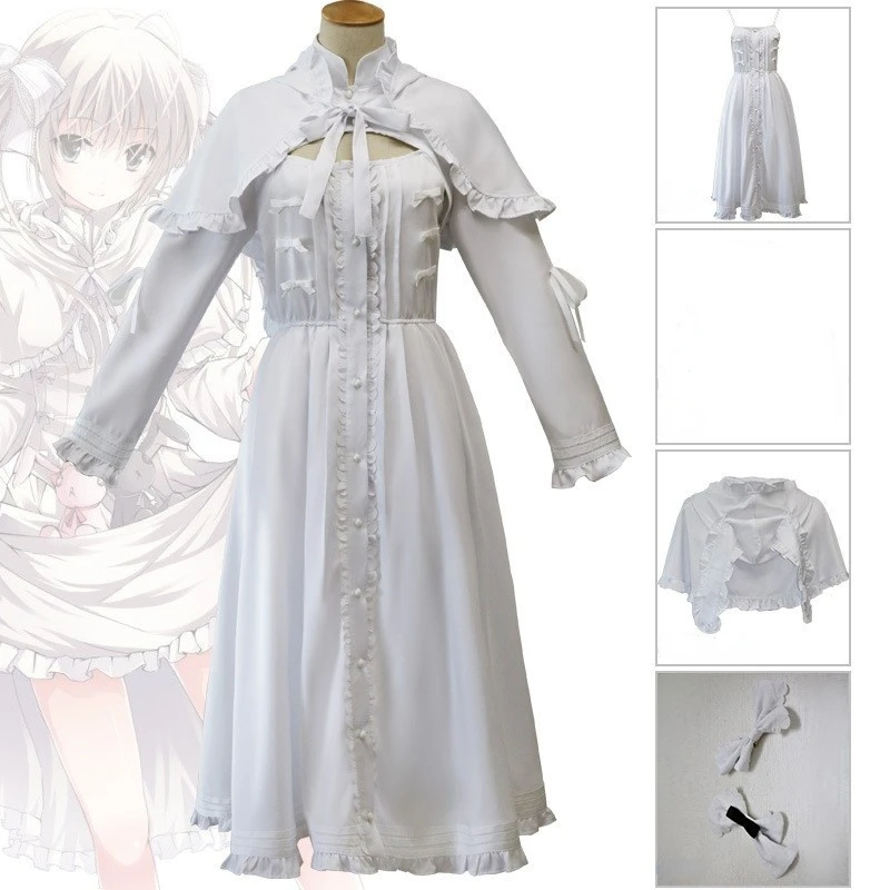 

Anime In solitude Yosuga no Sora Kasugano Sora Lolita White Cosplay Dress Lady Halloween Costume Cotton Sweet Party Dress Wig