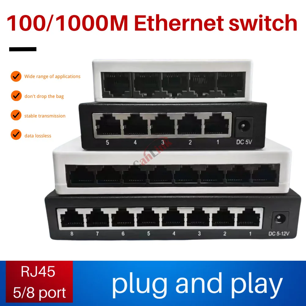 2023 New Design 5/8 Ports 100/1000Mbps RJ45 Gigabit Ethernet Switch Mini Network Switches Ethernet Splitter Lan Hub Switch