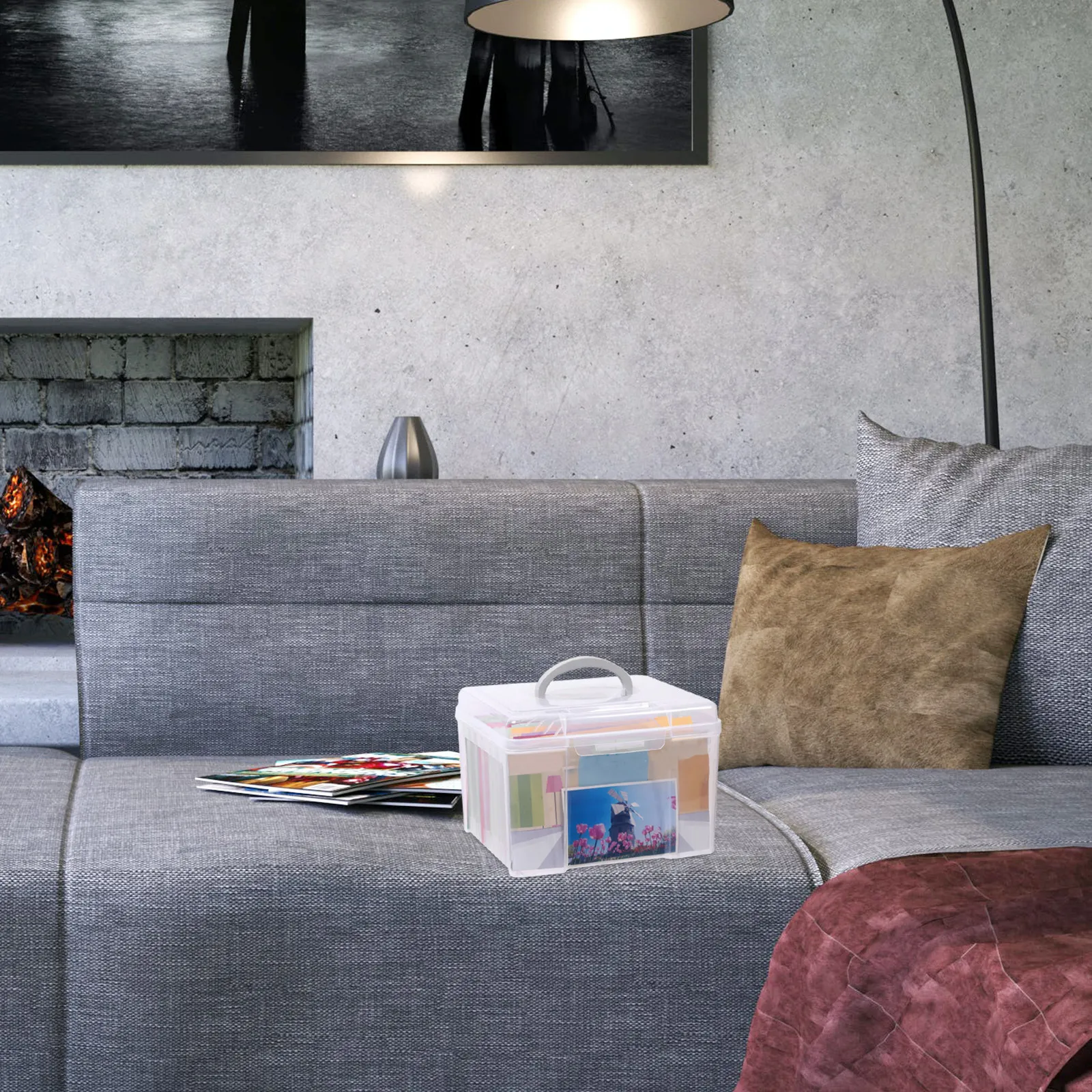 플라스틱 6칸 파일 폴더 정리함(손잡이 포함) 문서 보관함 사무실 및 가정용 휴대용 수납함