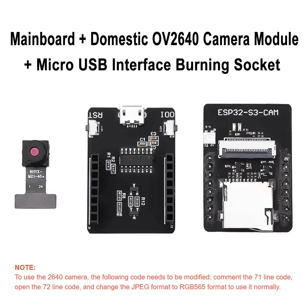 ตัวเลือกสินค้า บอร์ดพัฒนาบลูทูธ Wi-Fi ESP32-S3-CAM ไมโคร USB โมดูล N16R8 ESP32-S3-WROOM-1ออนบอร์ดพร้อมกล้อง OV3660 OV2640